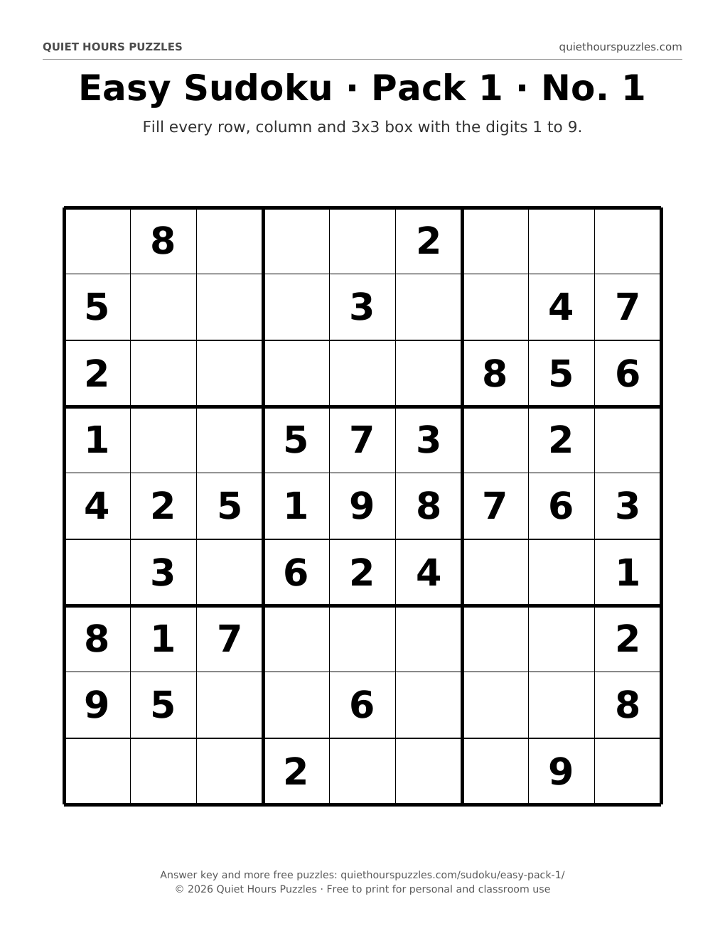 Preview of a large print easy sudoku page