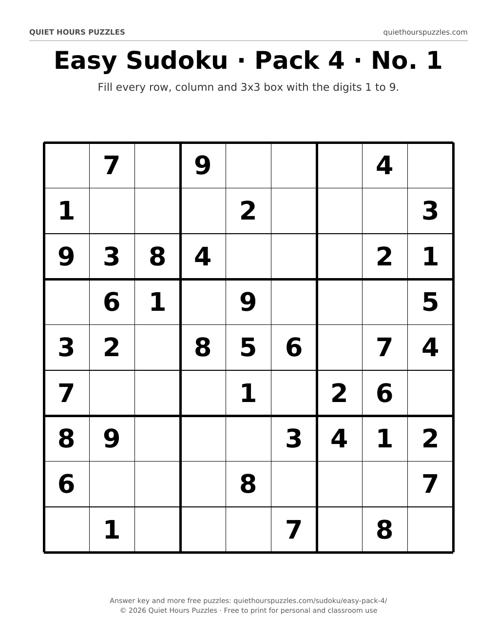 Preview of a large print easy sudoku page
