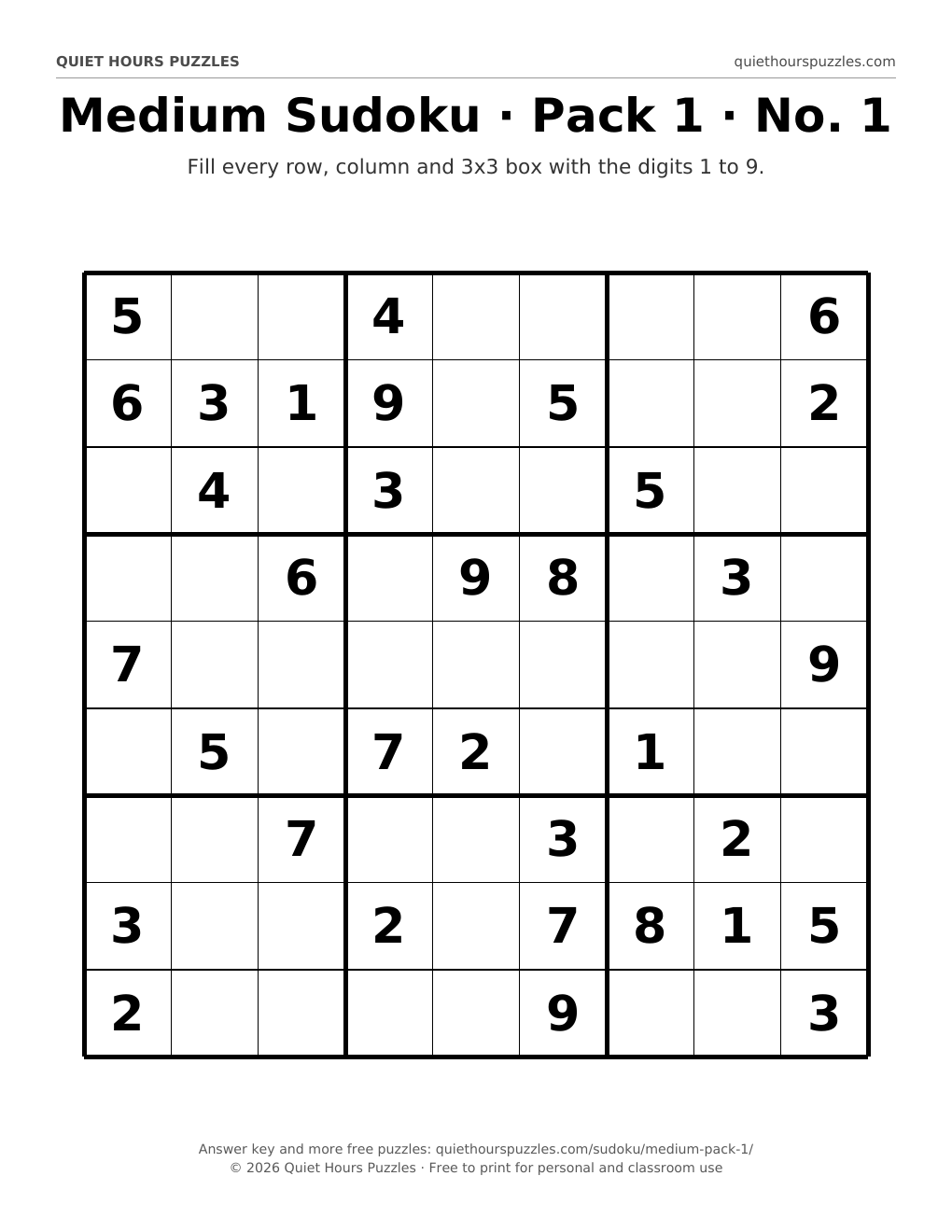 Preview of a large print medium sudoku page