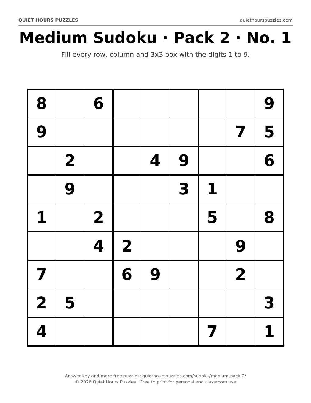 Preview of a large print medium sudoku page