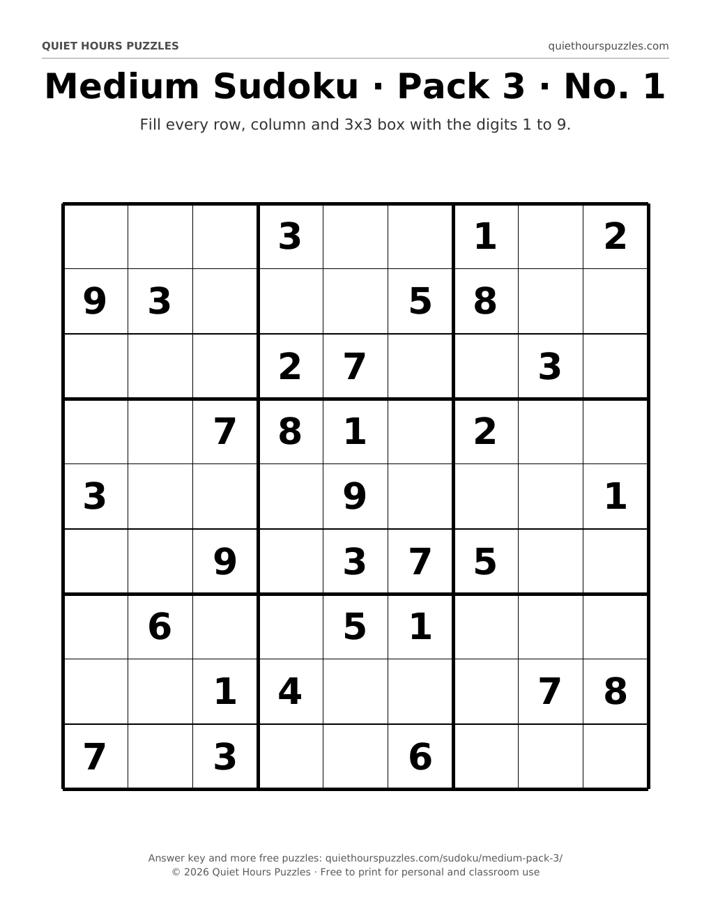 Preview of a large print medium sudoku page