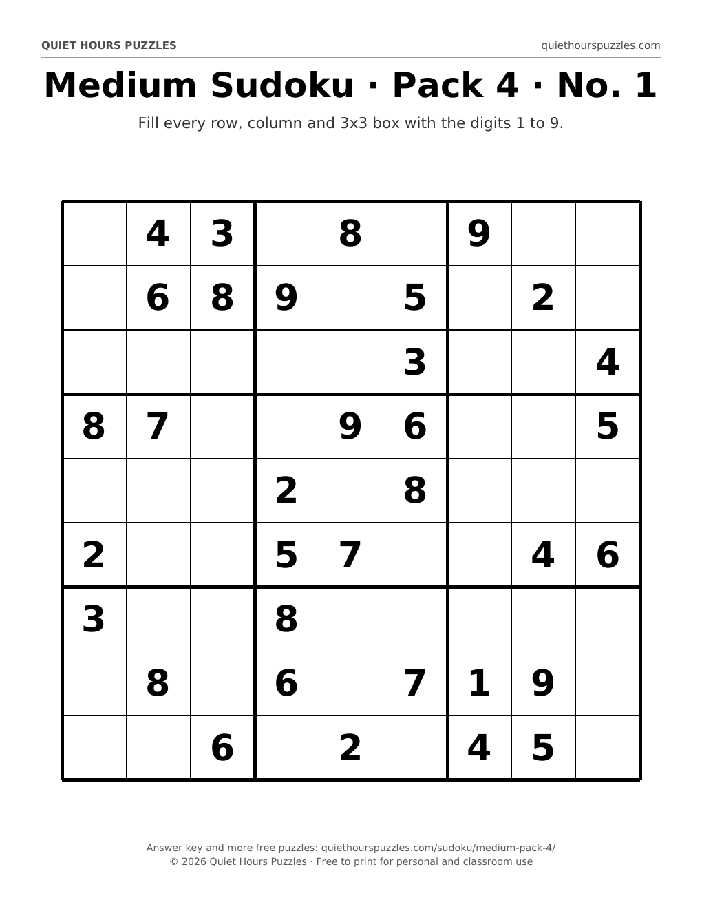 Preview of a large print medium sudoku page