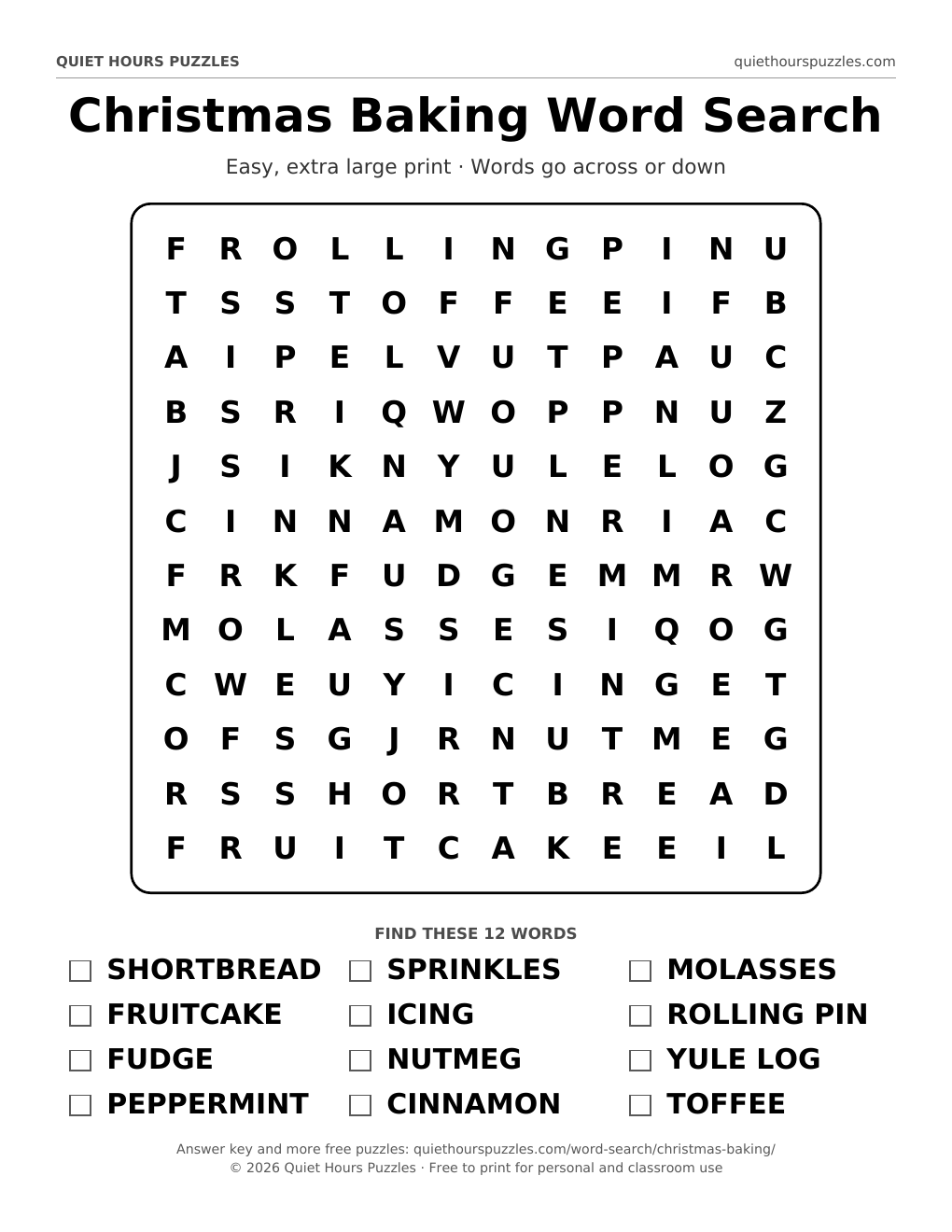 Preview of the easy christmas baking word search page