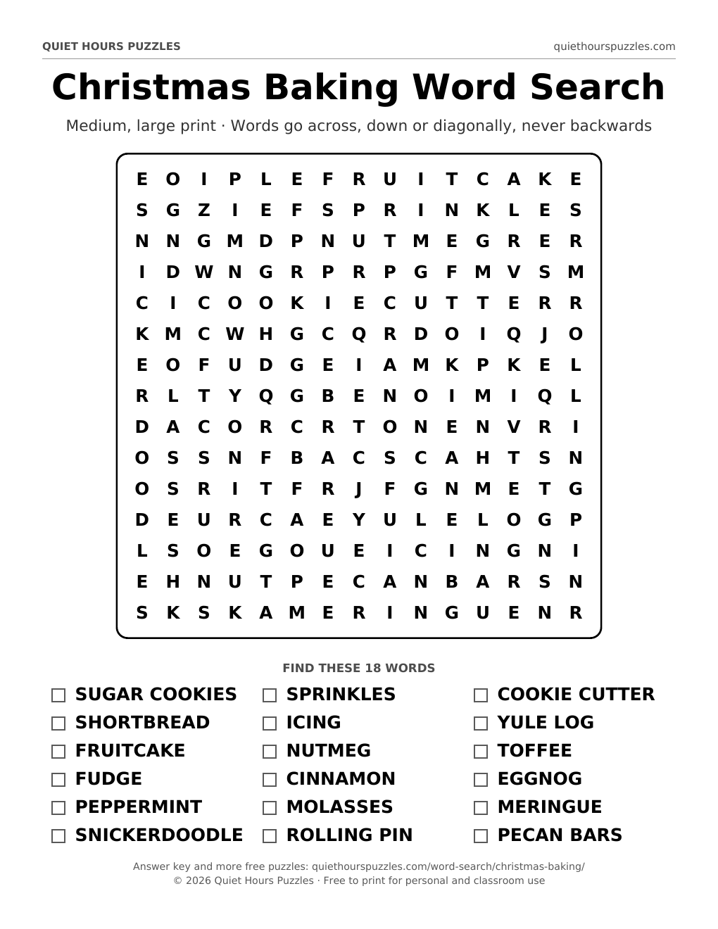 Preview of the medium christmas baking word search page
