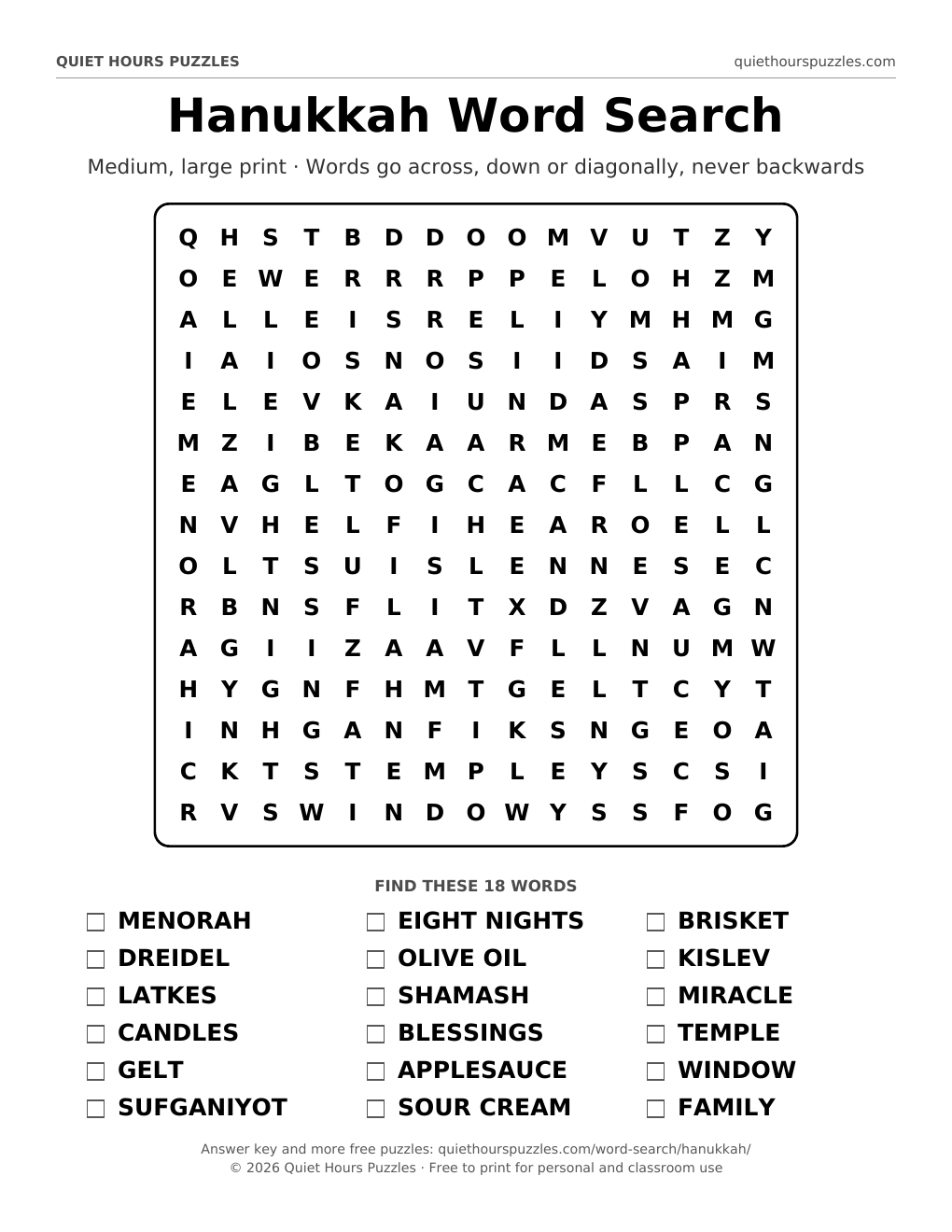 Preview of the medium hanukkah word search page